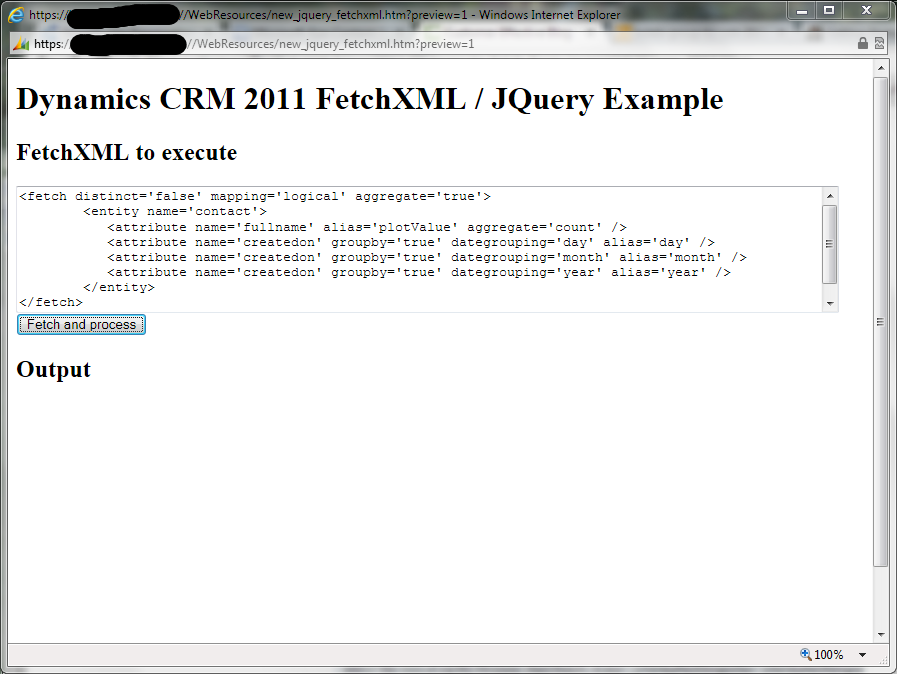 The FetchXML / JQuery example page