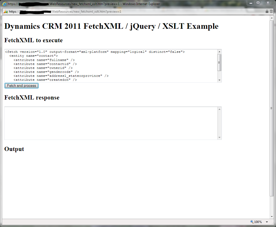 The FetchXML / jQuery / XSLT example page