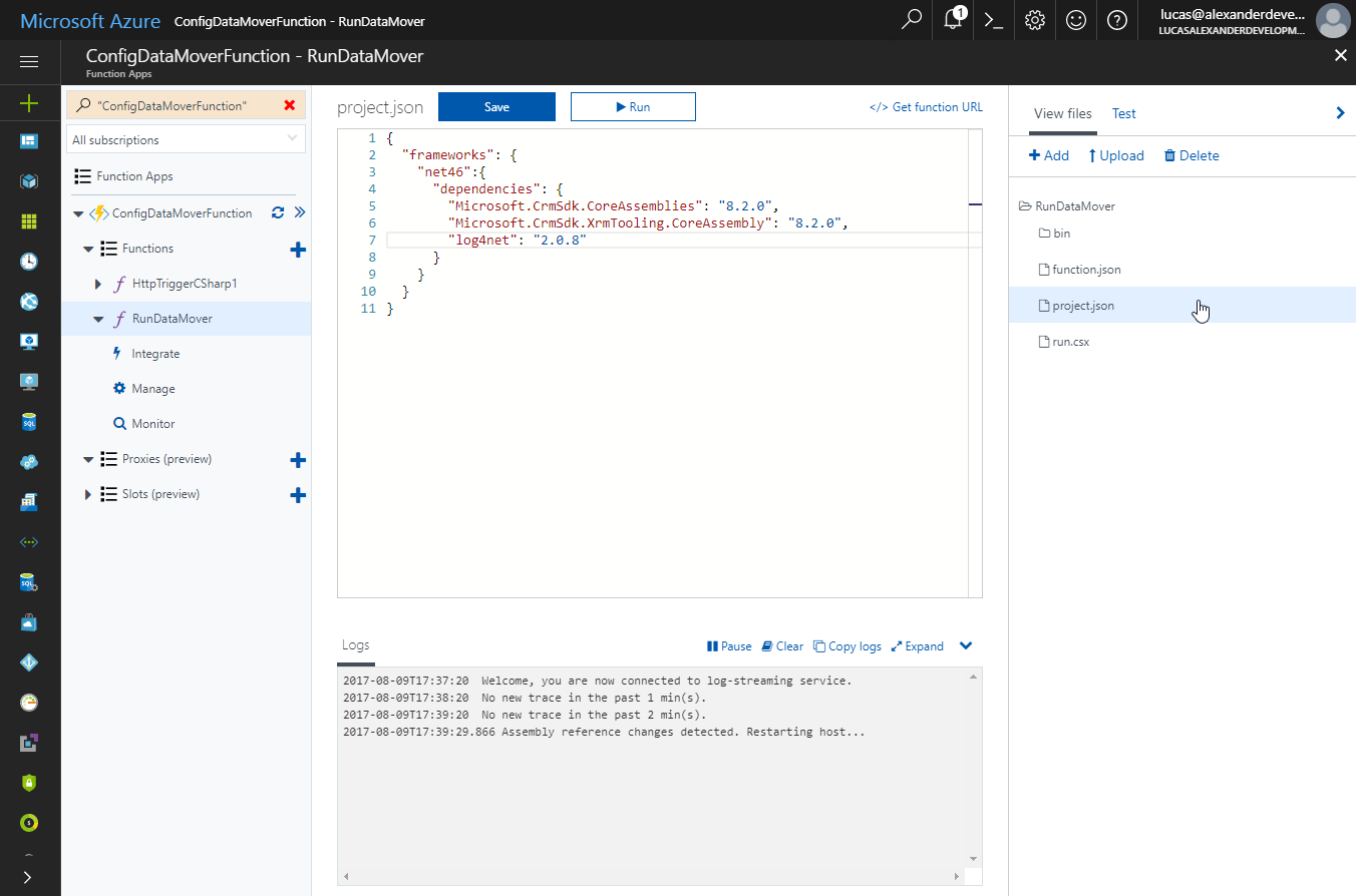 Running Dynamics 365 Configuration Data Mover jobs in Azure Functions