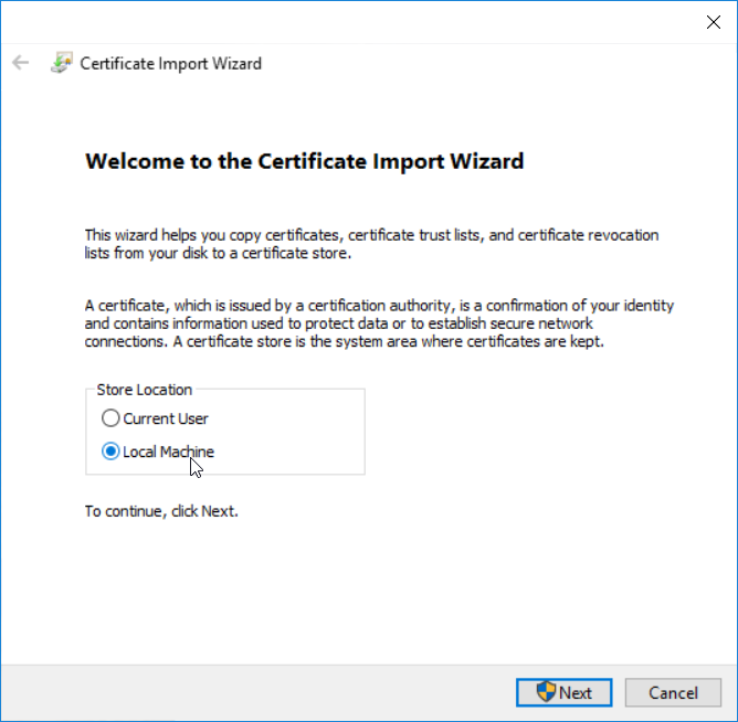 Install application certificate - step 1