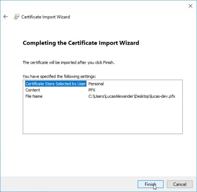 Install application certificate - step 8